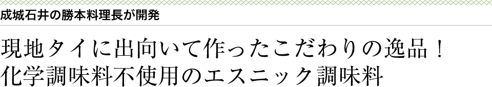 成城石井の勝本料理長が開発 現地タイに出向いて作ったこだわりの逸品！化学調味料不使用のエスニック調味料